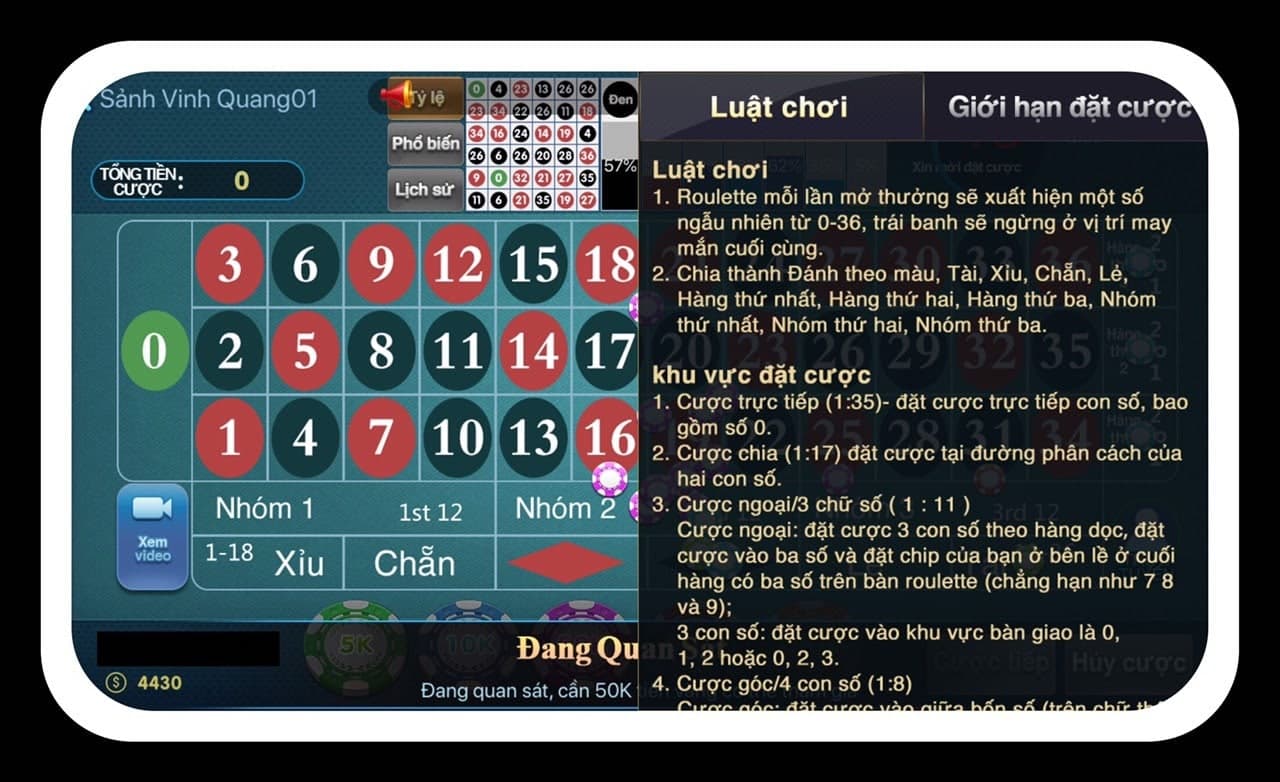 quy tắc chơi roulette tại cfun68